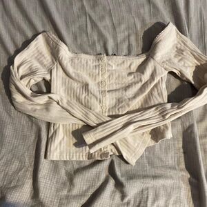 Forever 21 Cream White Button Down Crop Top Long Sleeve Size Medium
